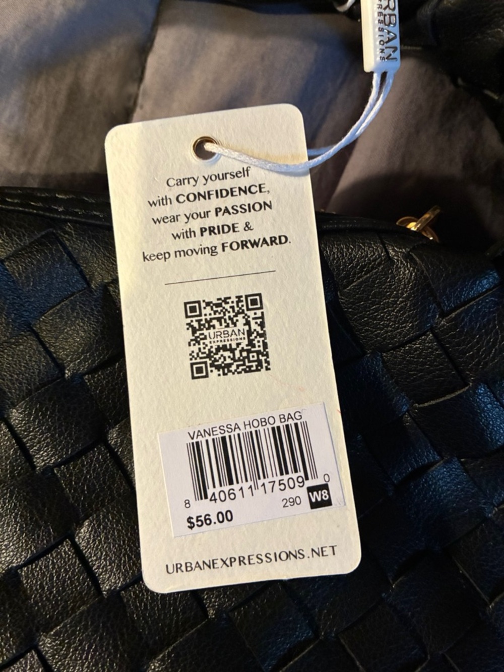 Urban Expressions Black Woven Messenger Bag with Braided Handle - Picture 10 of 10